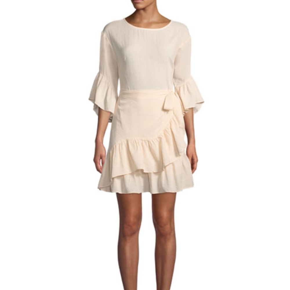 ASTR Suri 3/4-Bell-Sleeve Ruffled Wrap Dress